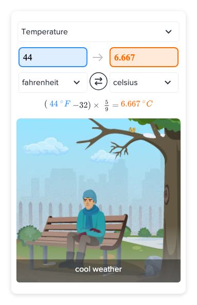 Convert 44 Fahrenheit to Celsius .